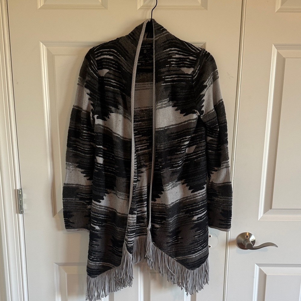 Lucky Brand Black & Gray Western Style Sweater with Fringe Size Small